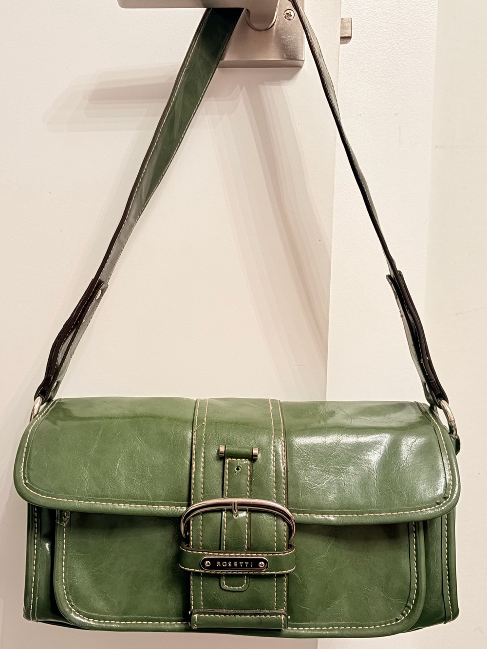 Vintage Rosetti Green Shoulder Bag Y2K 90s Vegan Leather Baguette Indie It Girl